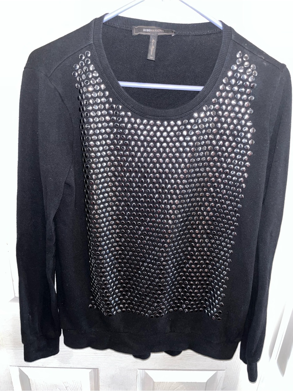 BCBGMaxAzria Black Studded Scoop Neck Sweater Womans Extra Small like new